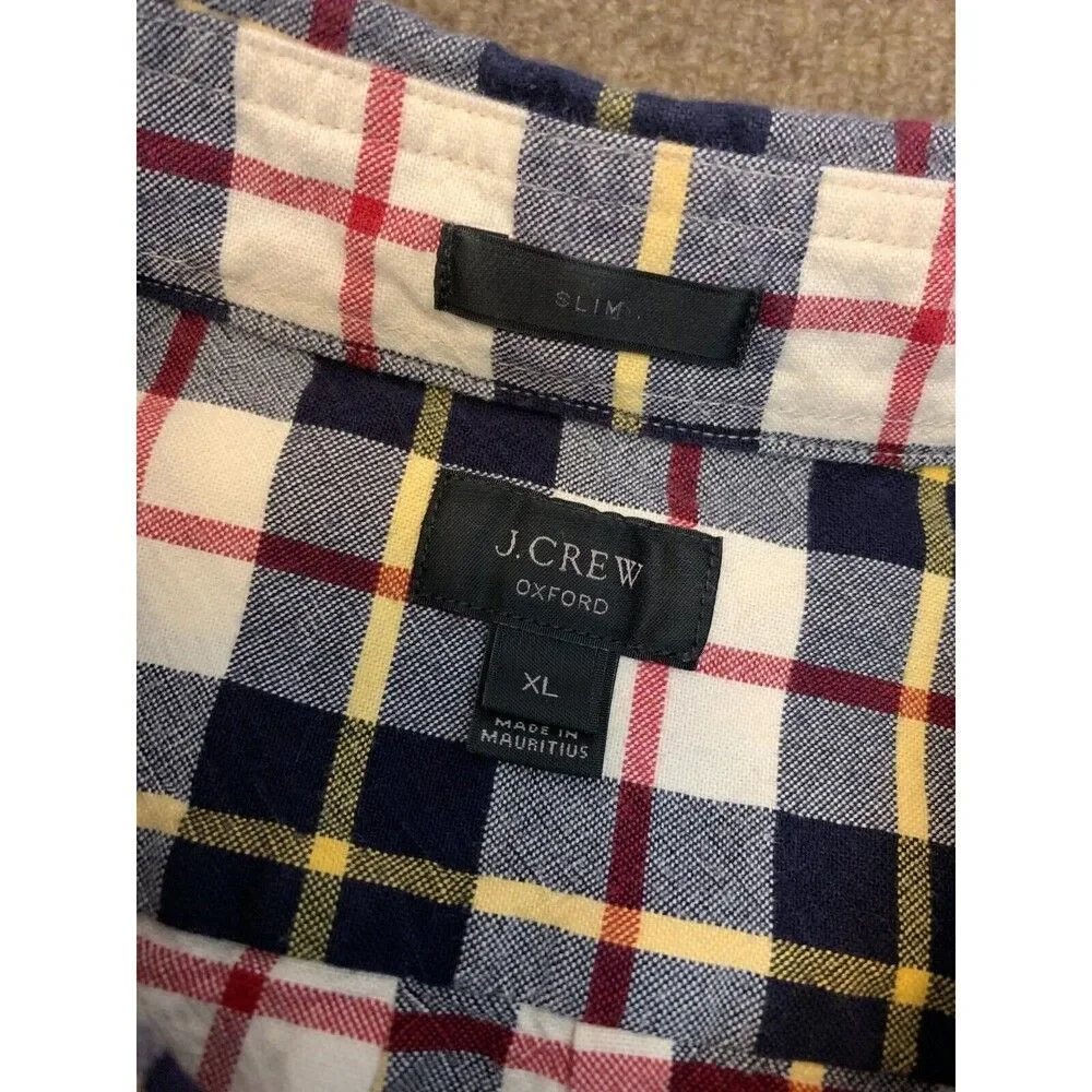 J Crew Oxford Plaid Shirt Mens XL Slim Fit OCBD Long Sleeve Button Down